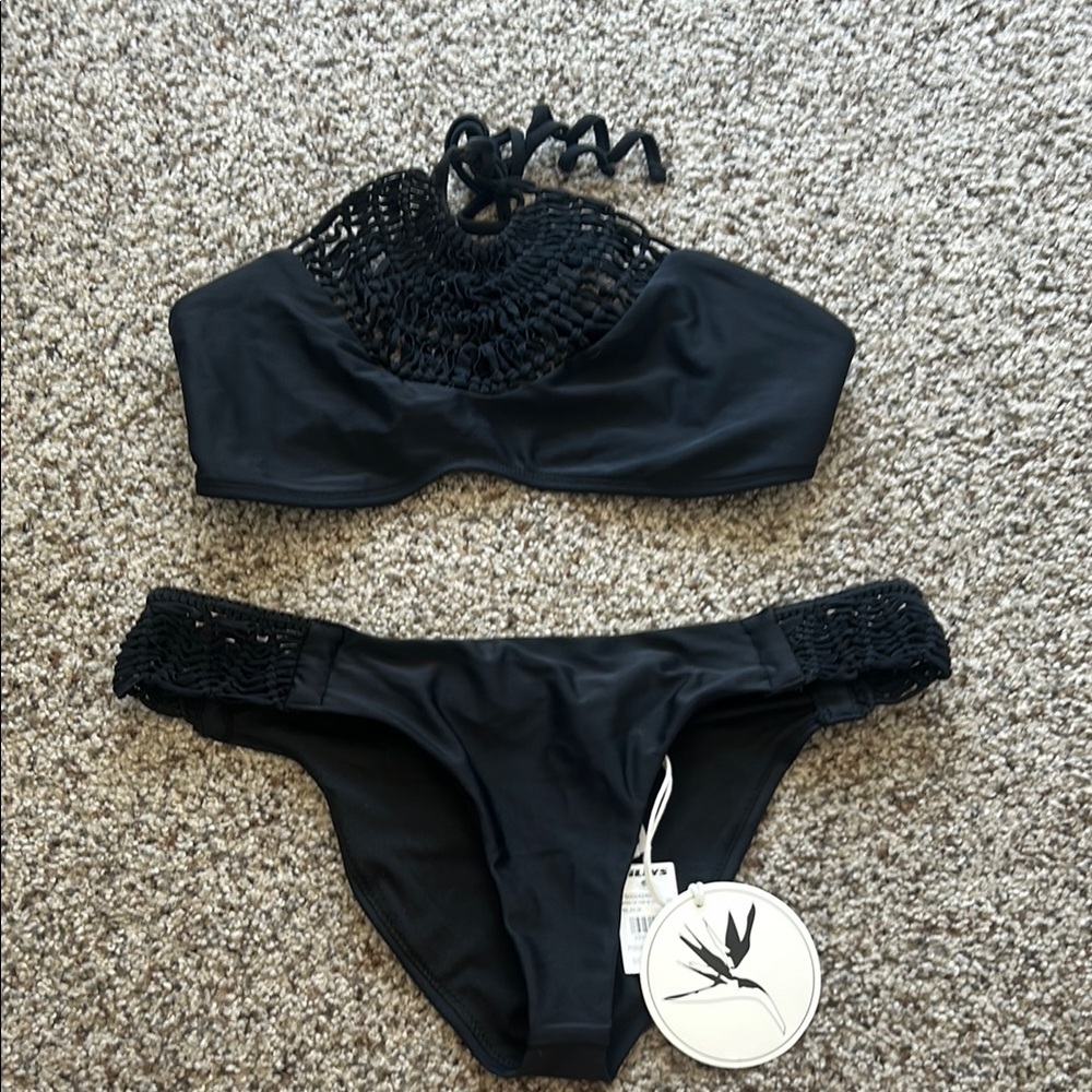 Byrds of Paradise Black Crochet Bikini Set